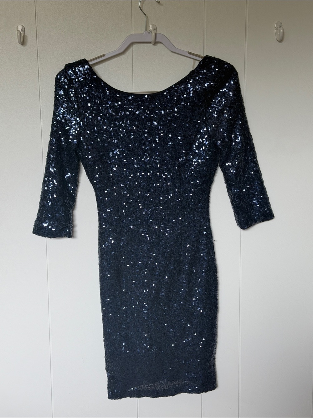 Lulu's Navy Sequin Long Sleeve Sheath Dress